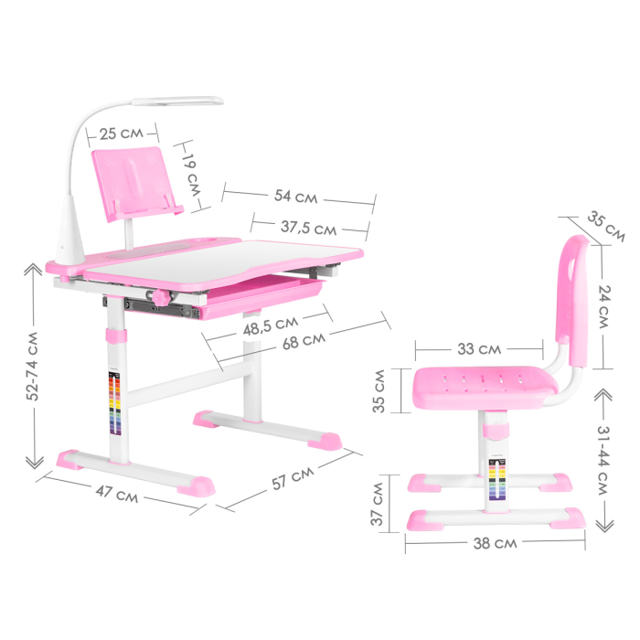 Характеристики Комплект Anatomica Avgusta парта + стул + выдвижной ящик + светильник + подставка Характеристики Комплект Anatomica Avgusta парта + стул + выдвижной ящик + светильник + подставка